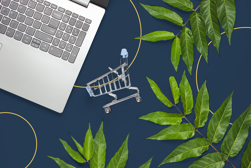 leaf cart laptop sustainable ecommerce eco-friendly